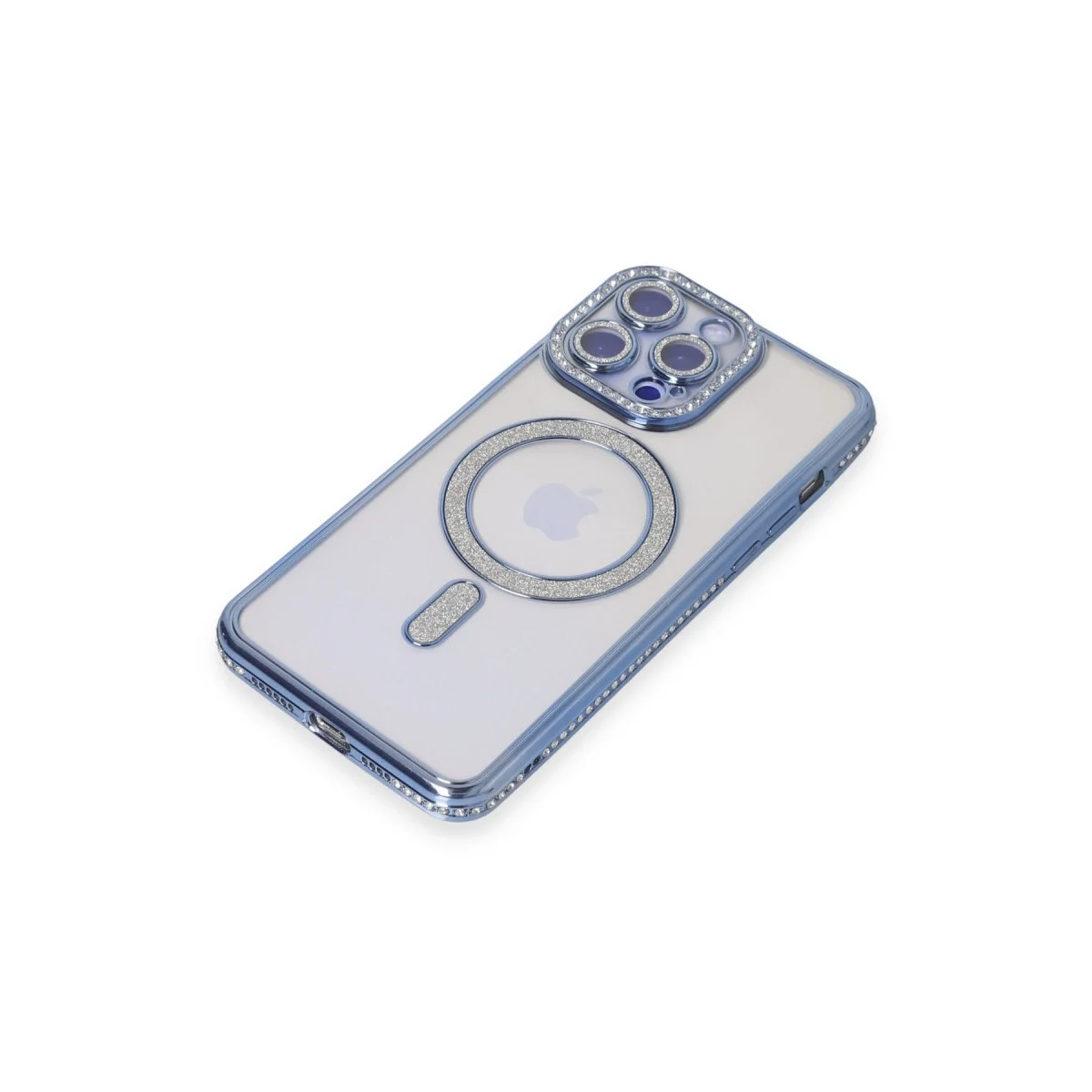 Apple İphone 15 Pro Kılıf Joke Simli Magneticsafe Kılıf - Mavi görsel 3