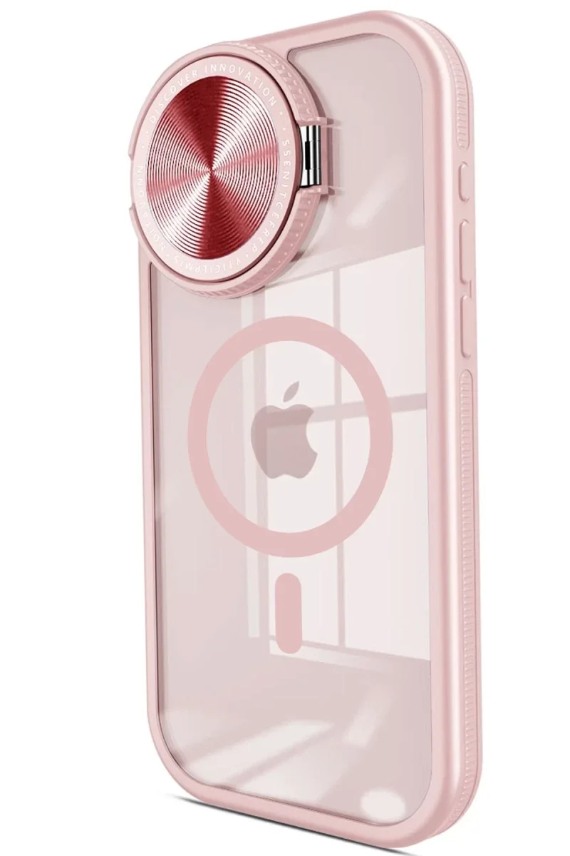 Apple iPhone 15 Pro Kılıf Teleskop Lens Magsafe Silikon Kapak - Pembe