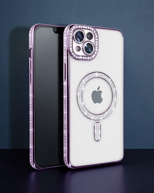 Apple İphone 15 Kılıf Joke Simli Magneticsafe Kılıf - Derin Mor