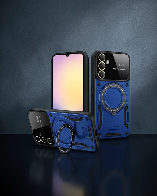 Samsung Galaxy S25 Kılıf Joy Lens Standlı Kapak - Lacivert