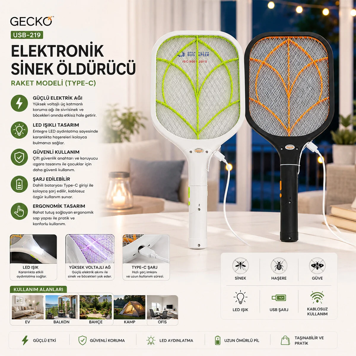 USB-219 Raket Modeli Type-c Elektronik Sinek Öldürücü Cız Makine TGB-8097A görsel 3