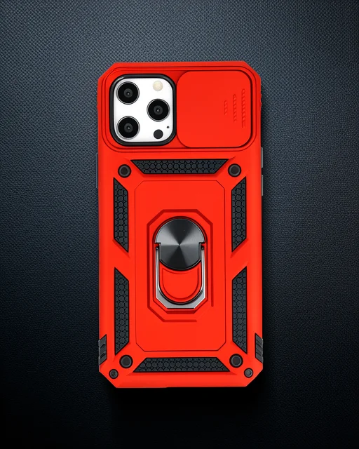 Apple İphone 12 Pro Max Kılıf Pars Lens Yüzüklü Silikon - Kırmızı