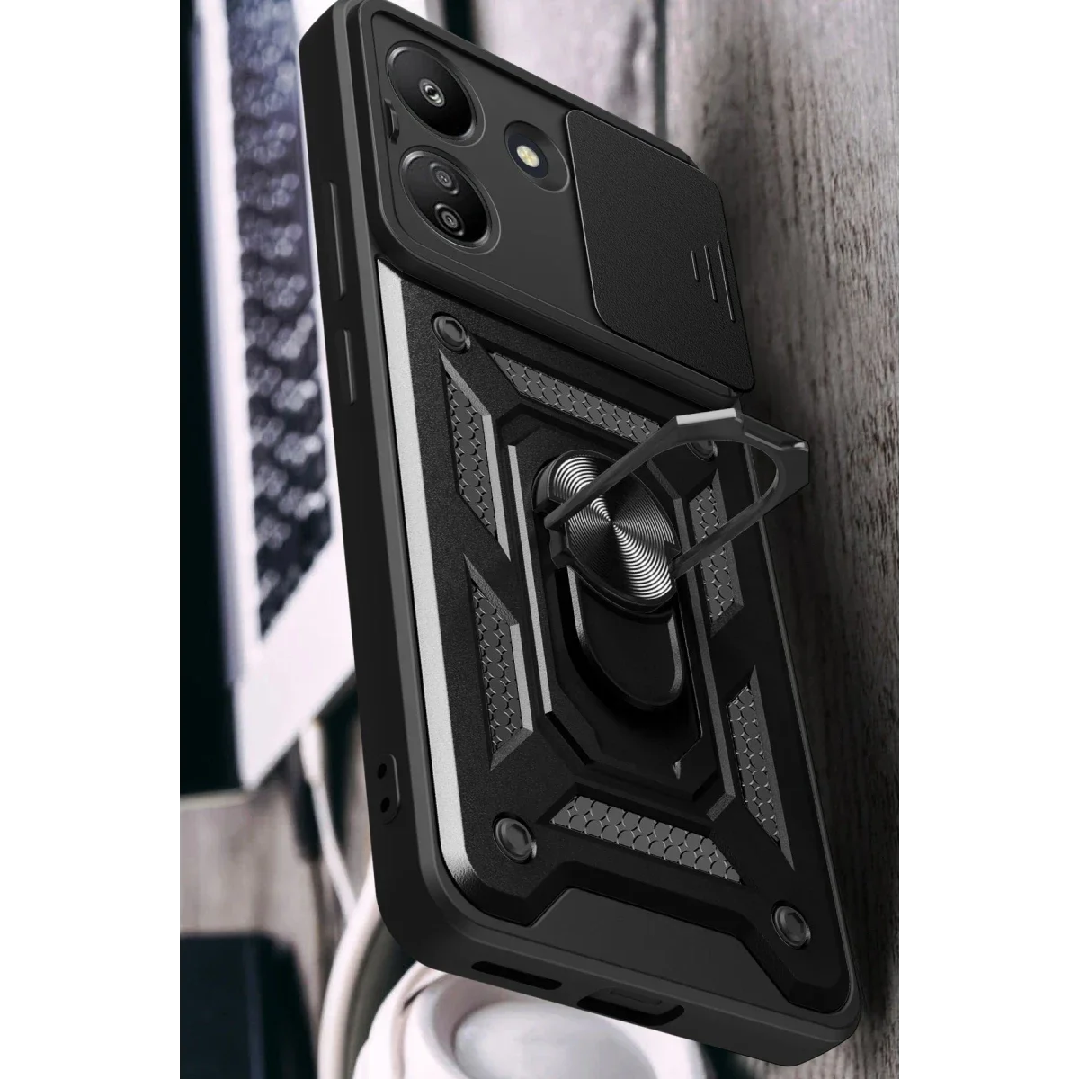 Xiaomi Redmi 13C Kılıf Pars Lens Yüzüklü Silikon - Kırmızı görsel 4