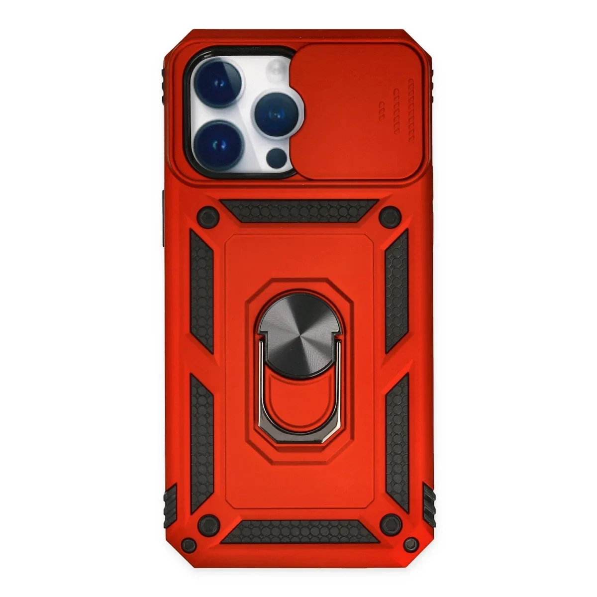 Apple iPhone 14 Pro Max Kılıf Pars Lens Yüzüklü Silikon - Kırmızı