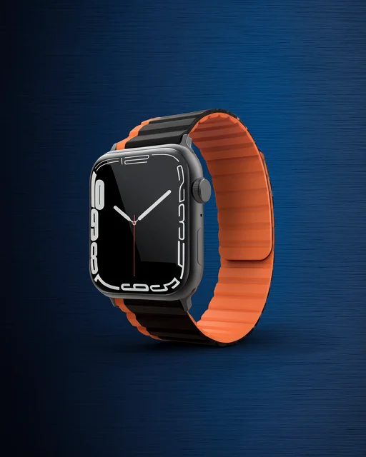 Apple Watch 42mm Mo-wb1 Çift Renk Mıknatıslı Silikon Kordon (saat Değildir) - Siyah-turuncu