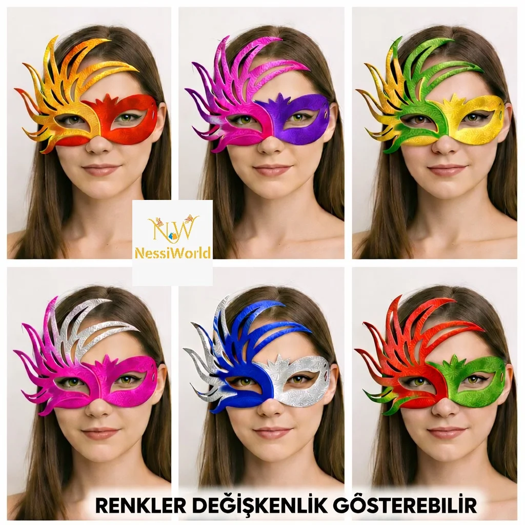 6’lı Çift Renkli Venedik Karton Parti Maskesi Seti görsel 2