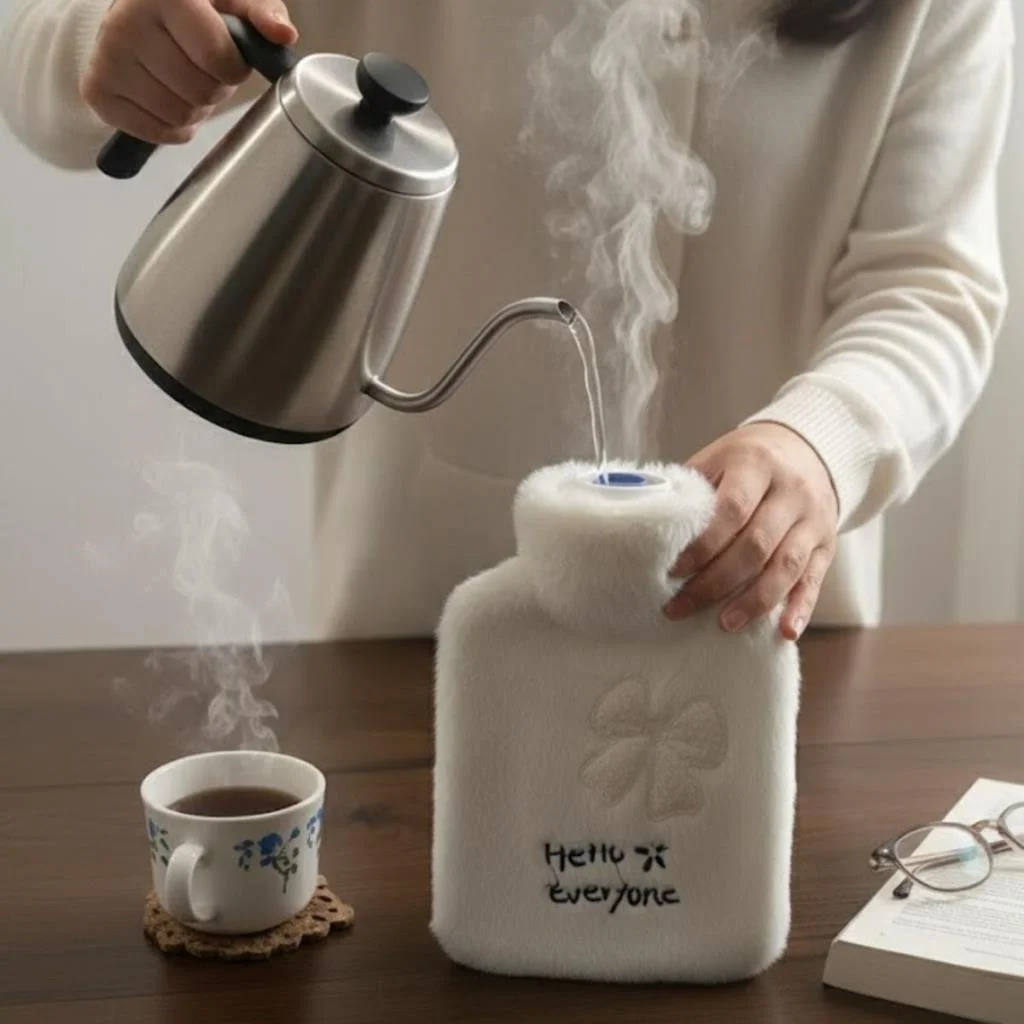 Hello Everyone Yazılı Kurdeleli Beyaz Peluş Sıcak Su Torbası 1 Lt – Yumuşak Kılıf, Uzun Süre Sıcak Tutan Termal Su Torbası görsel 3