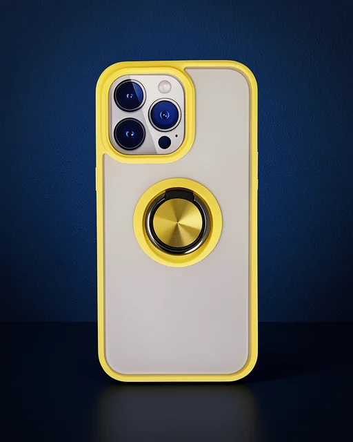 Apple İphone 13 Pro Max Kılıf Montreal Yüzüklü Silikon Kapak - Sarı