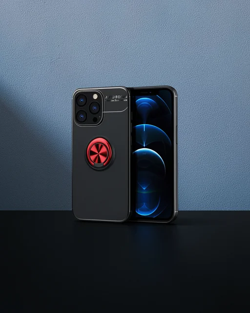 Apple İphone 13 Pro Max Kılıf Range Yüzüklü Silikon - Siyah-kırmızı