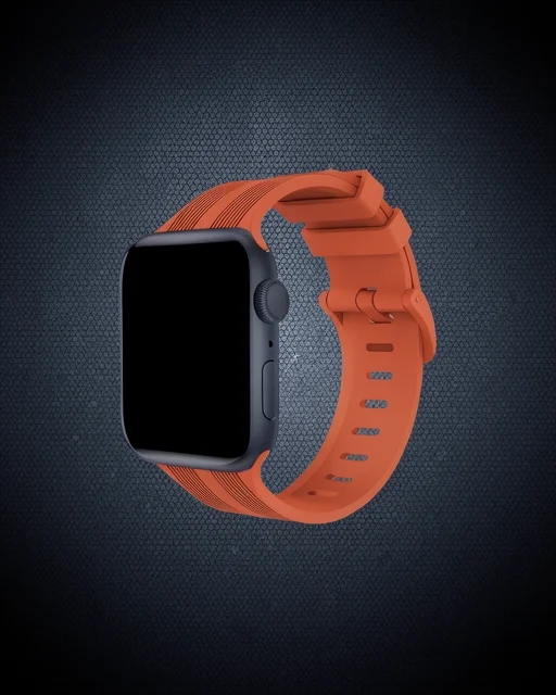 Apple Watch 42mm Kr408 Çizgili Silikon Kordon - Turuncu