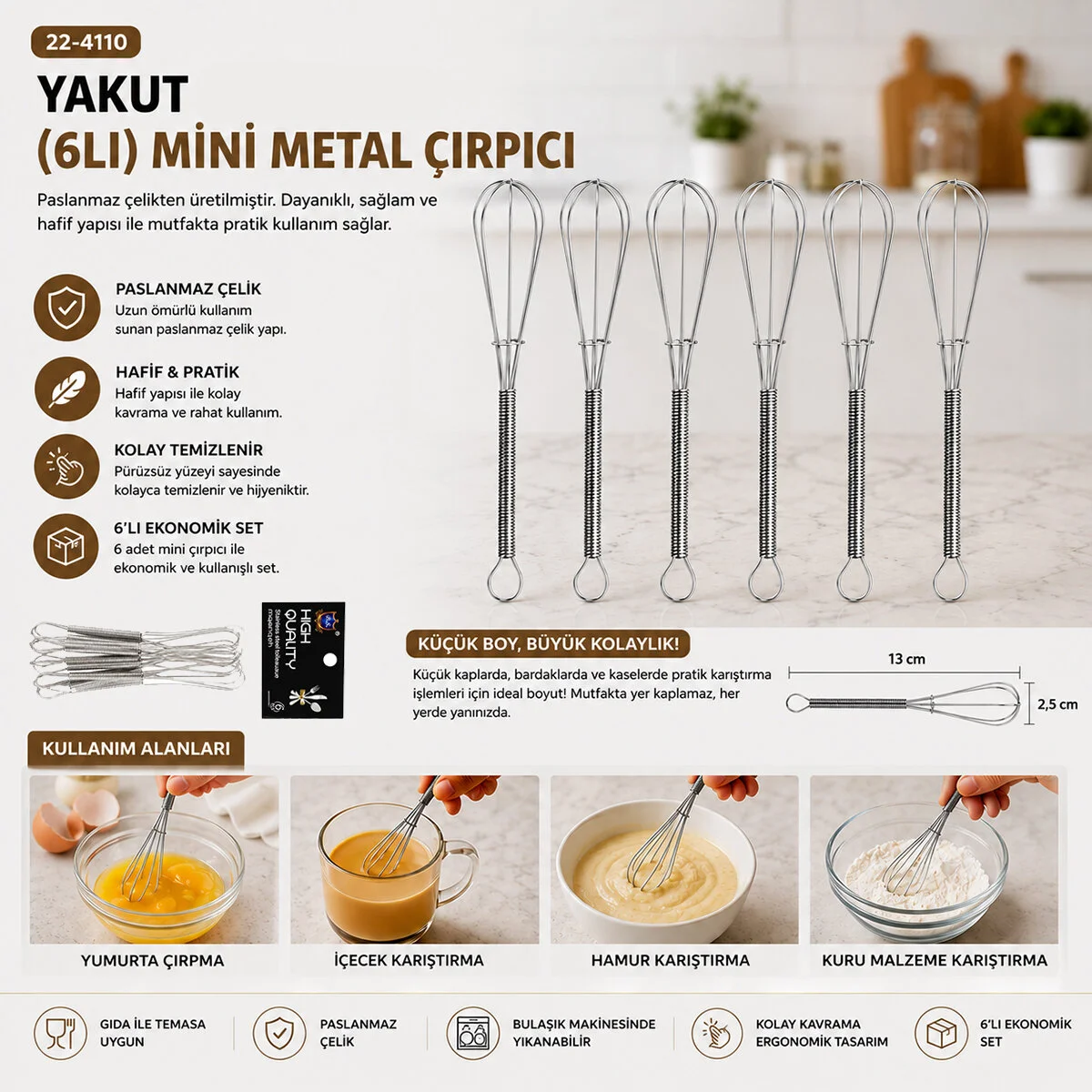 6PCS MİNİ=13CM Metal Çırpıcı görsel 2