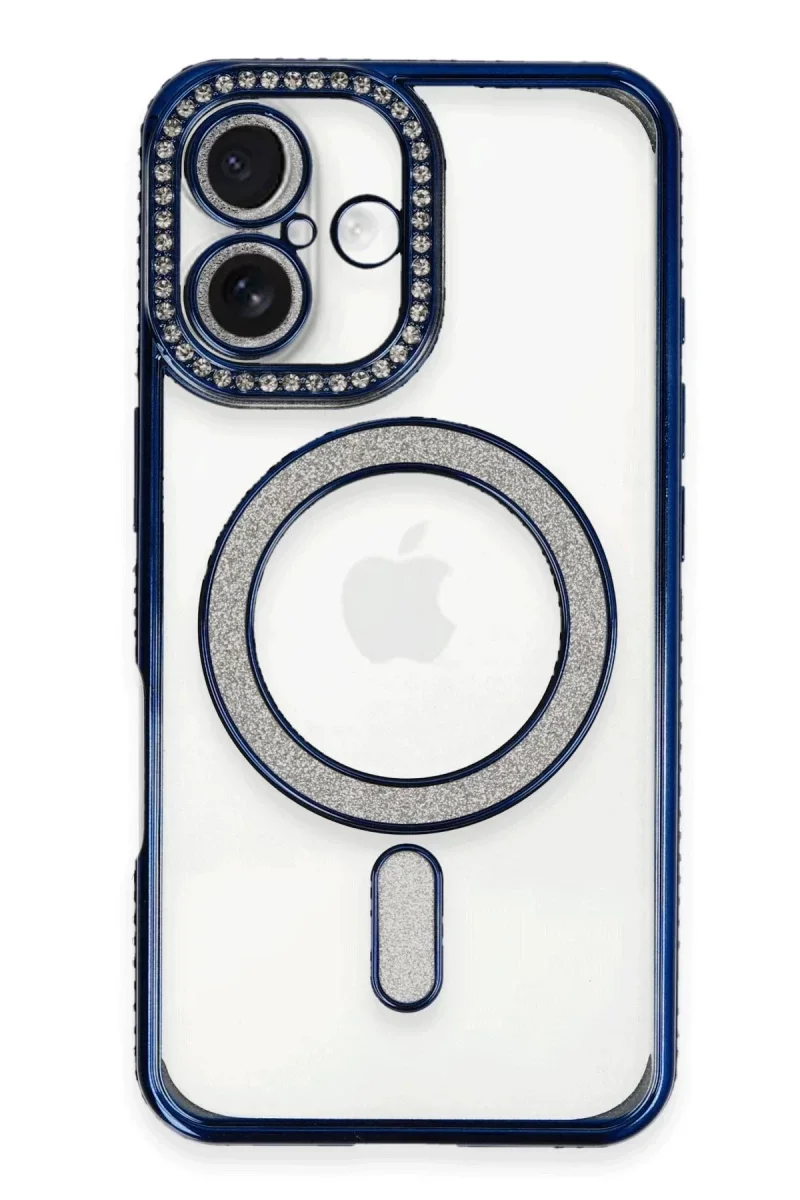 Apple iPhone 16 Plus Kılıf Joke Simli Magneticsafe Kılıf - Lacivert