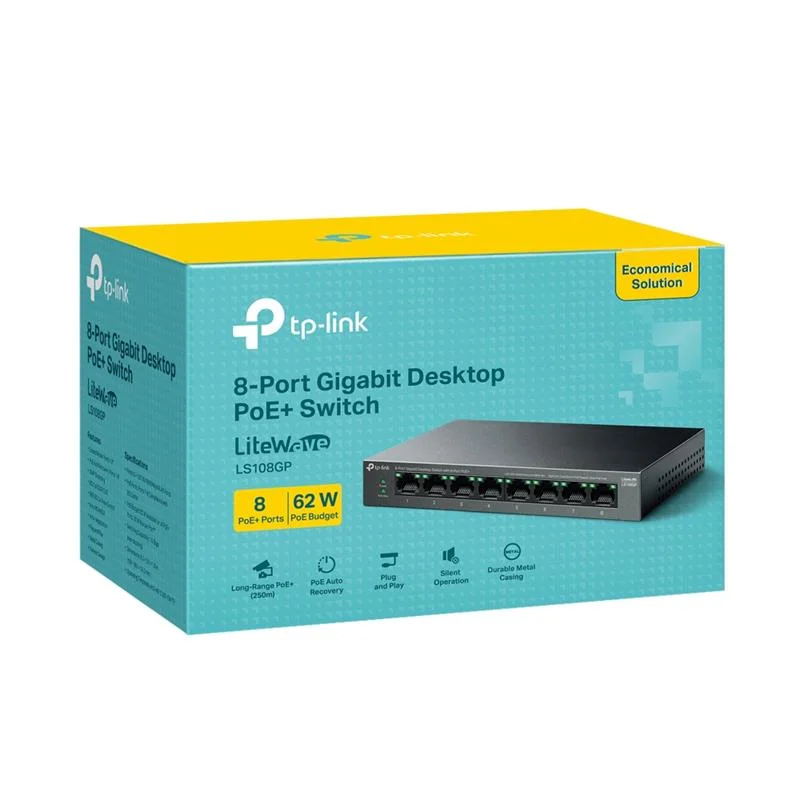 LS108GP 8 Port Gıgabıt + RJ45 62W 250 Metre Poe Mesafe Metal Kasa