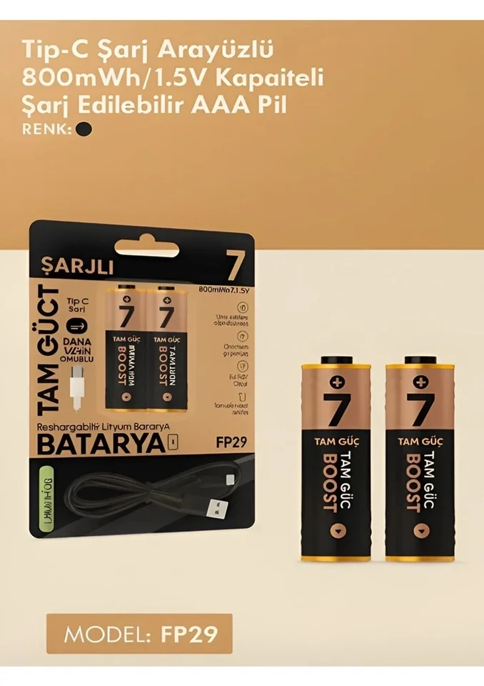 Type-c Şarjlı 800mwh 1.5v Şarj Edilebilir 2’li Aaa İnce Pil - Lityum Iyon Batarya görsel 5