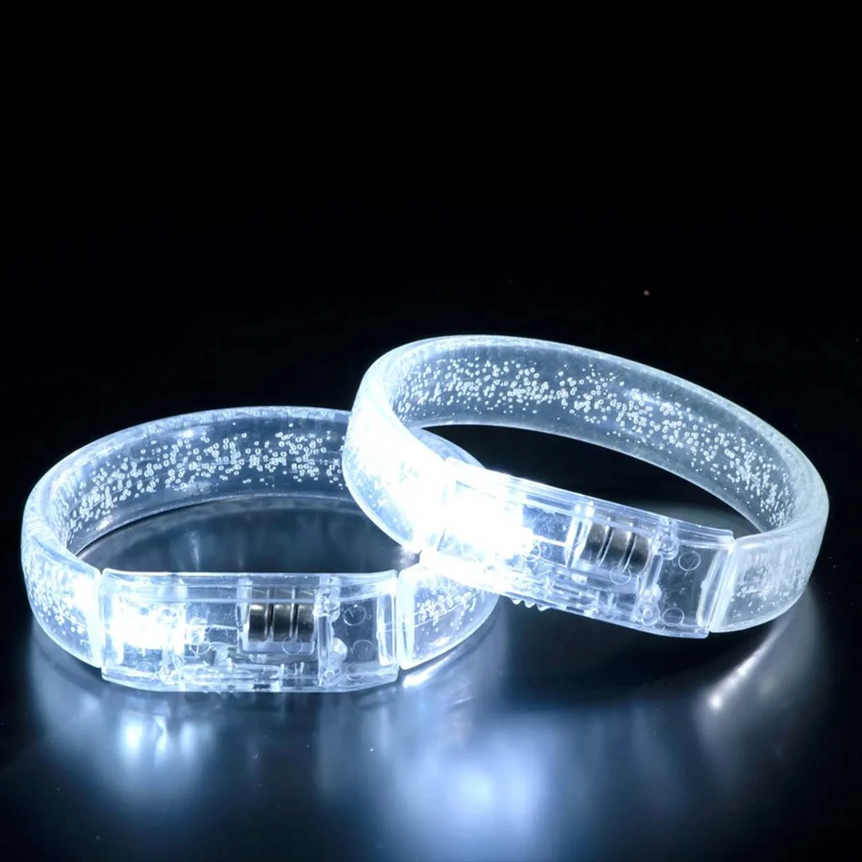 Beyaz-Gümüş Led Işıklı Baskı Yapılabilen Pilli Bileklik Bilezik 1,5 cm Genişlik görsel 5