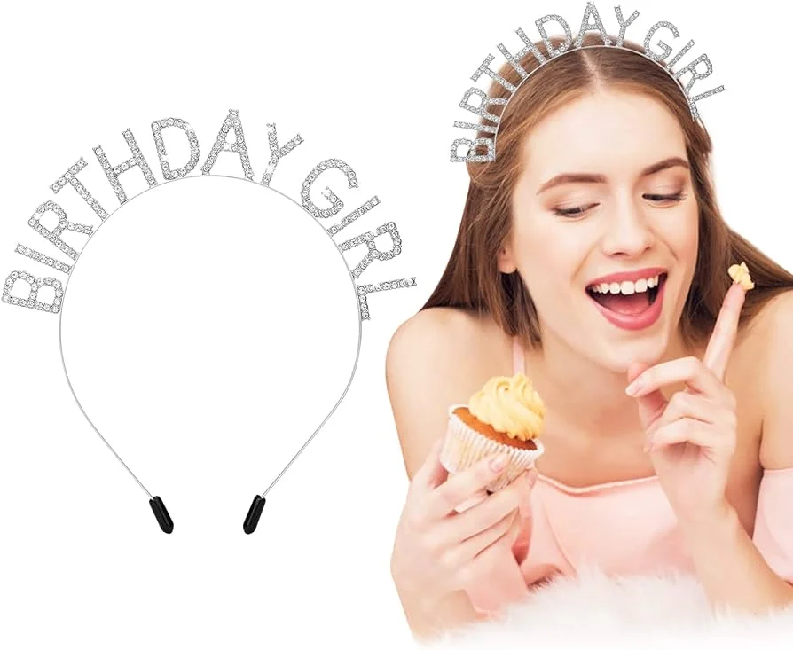 Kristal Taşlı Gümüş Birthday Girl Yazılı Doğum Günü Parti Tacı 19x11cm
