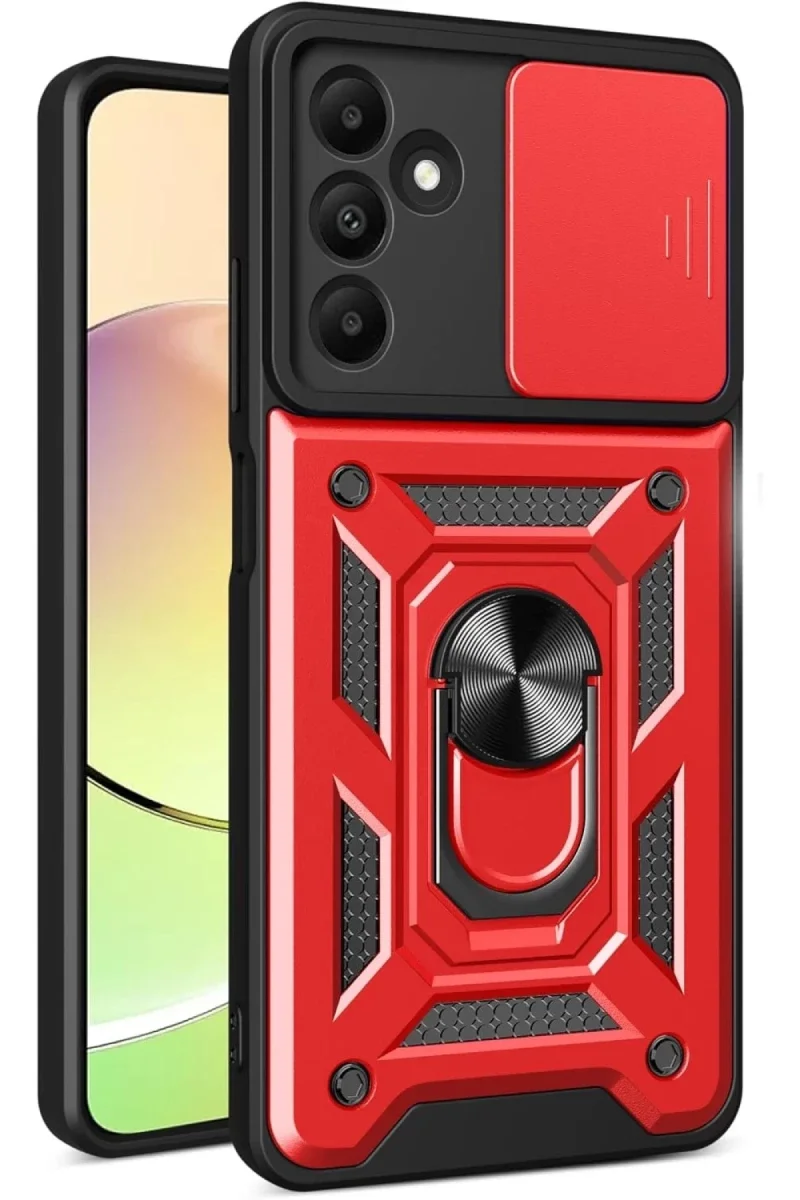 Samsung Galaxy M15 Kılıf Pars Lens Yüzüklü Silikon - Kırmızı