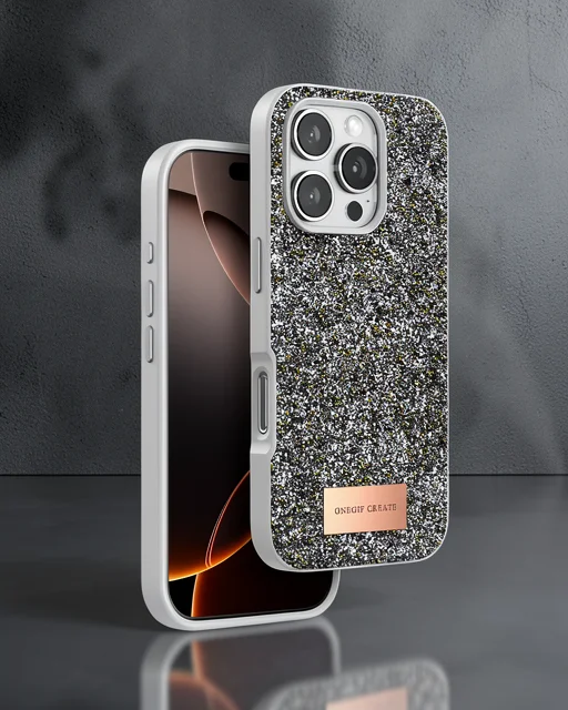 Onegif Apple İphone 16 Pro Bright Simli Kapak - Gümüş