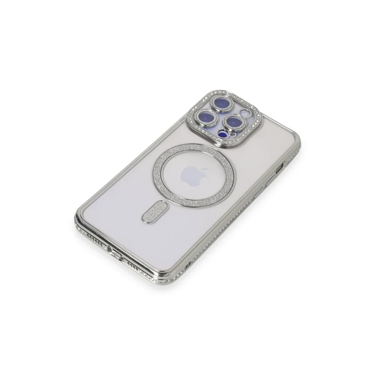 Apple iPhone 14 Pro Kılıf Joke Simli Magneticsafe Kılıf - Gümüş görsel 3