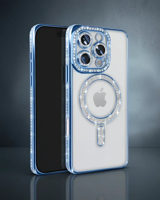 Apple İphone 16 Pro Max Kılıf Joke Simli Magneticsafe Kılıf - Mavi