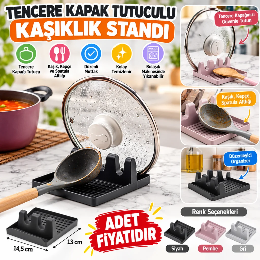 Tencere Kapak Tutuculu Kaşıklıklı Tencere Kapak Standı Pratik Kaşık Kepçe Altlık Düzenleyici -(adet fiyatıdır) Stokta Olan Renk Gönderilir