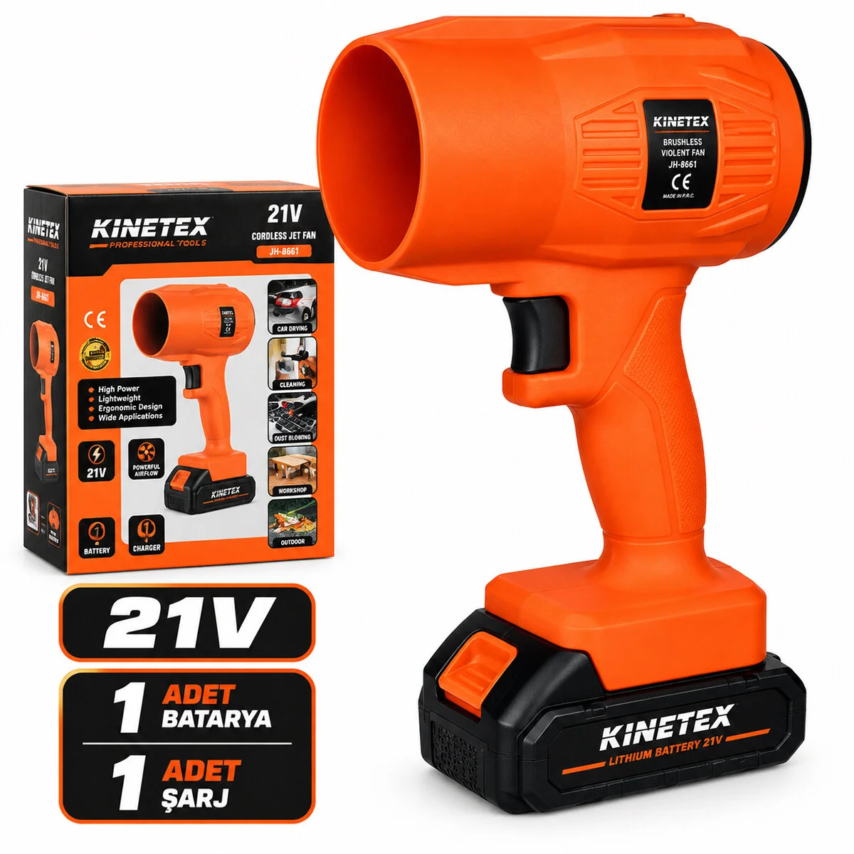 Fön Model Şarjlı Hava Üfleyici Fan Körük 21V - 220-240V Toz-kar-mangal Üfle - Pet Kurut Üfleme KTX-3463
