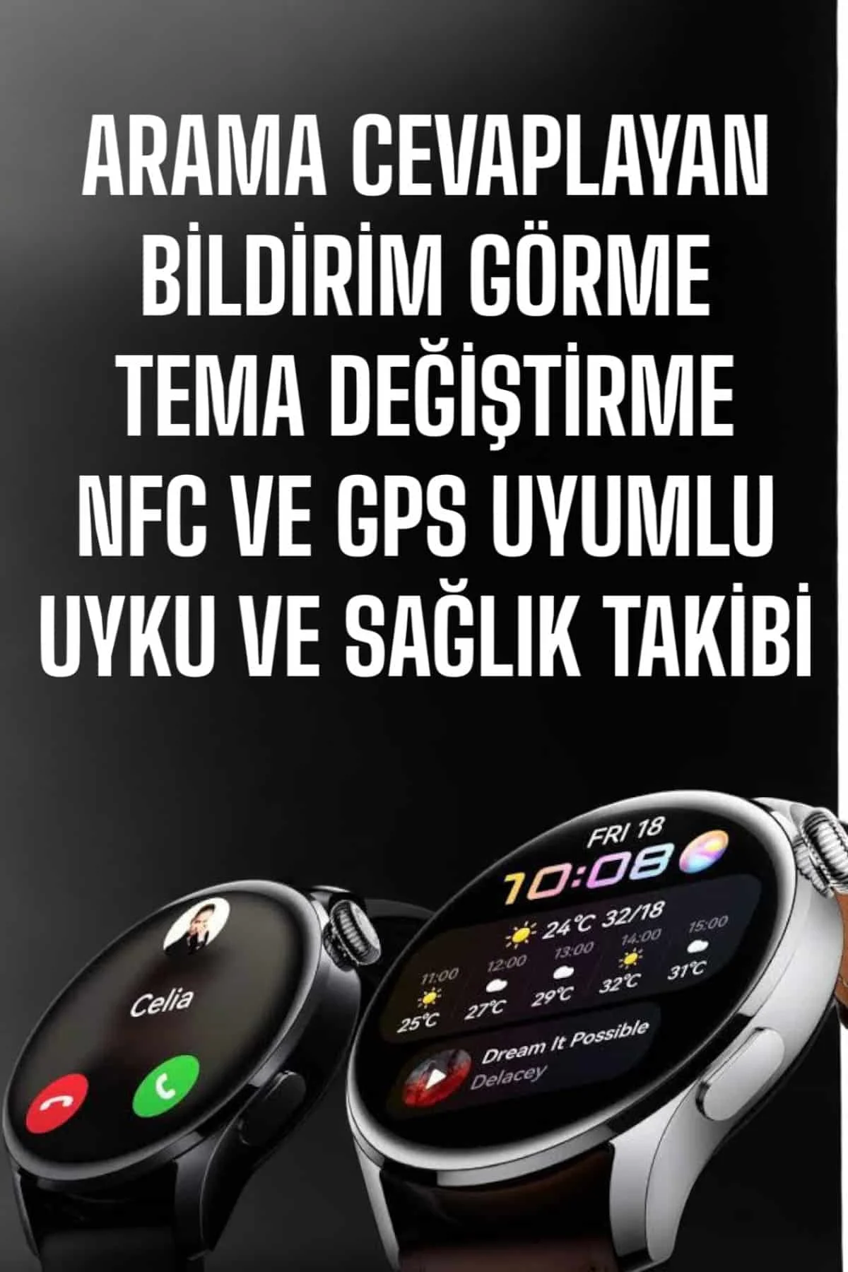 Akıllı Saat Bildirim Görme Amoled Ekran GPS Uyumlu Sesli Görüşme görsel 2