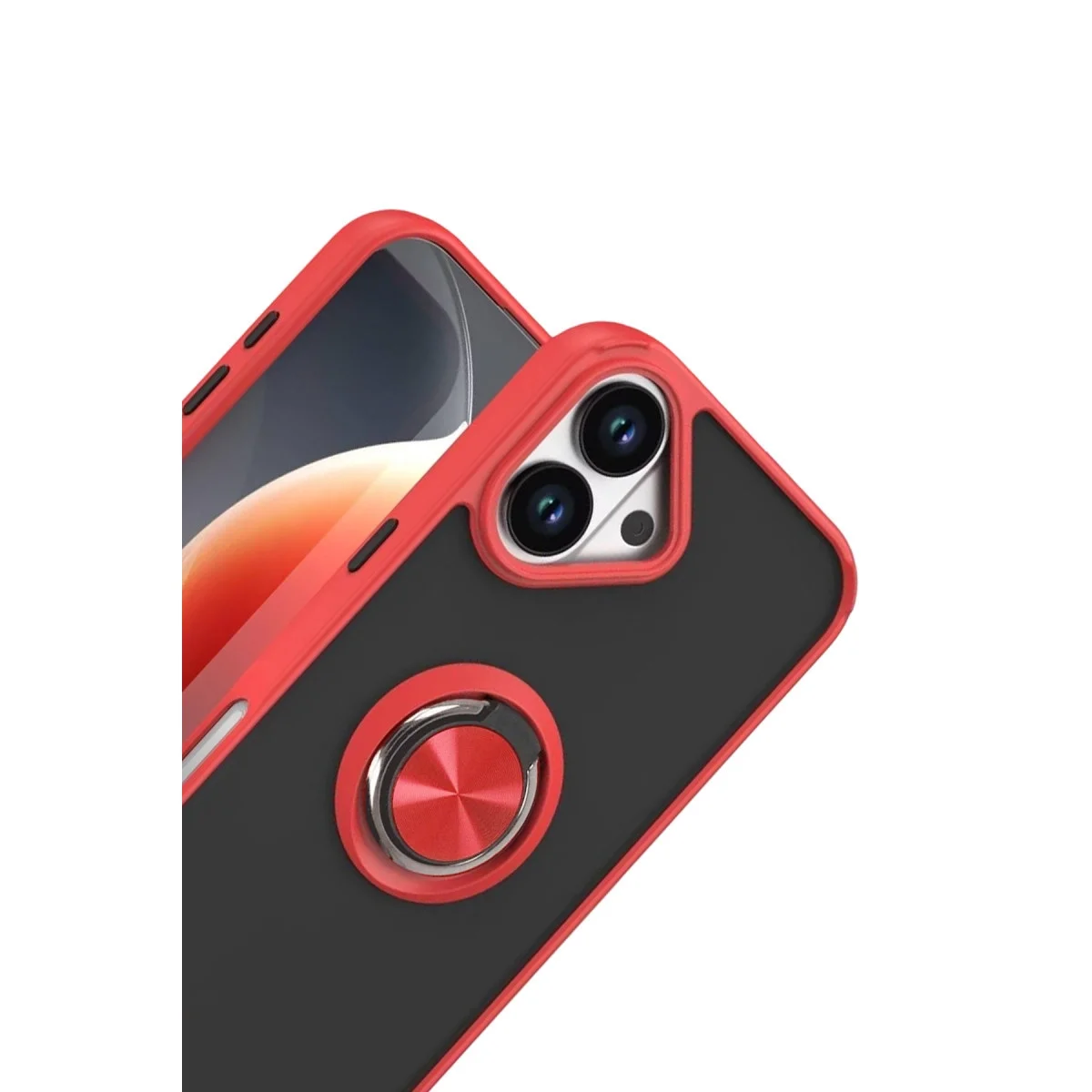 Apple İphone 17 Montreal Yüzüklü Silikon Kapak - Kırmızı görsel 2