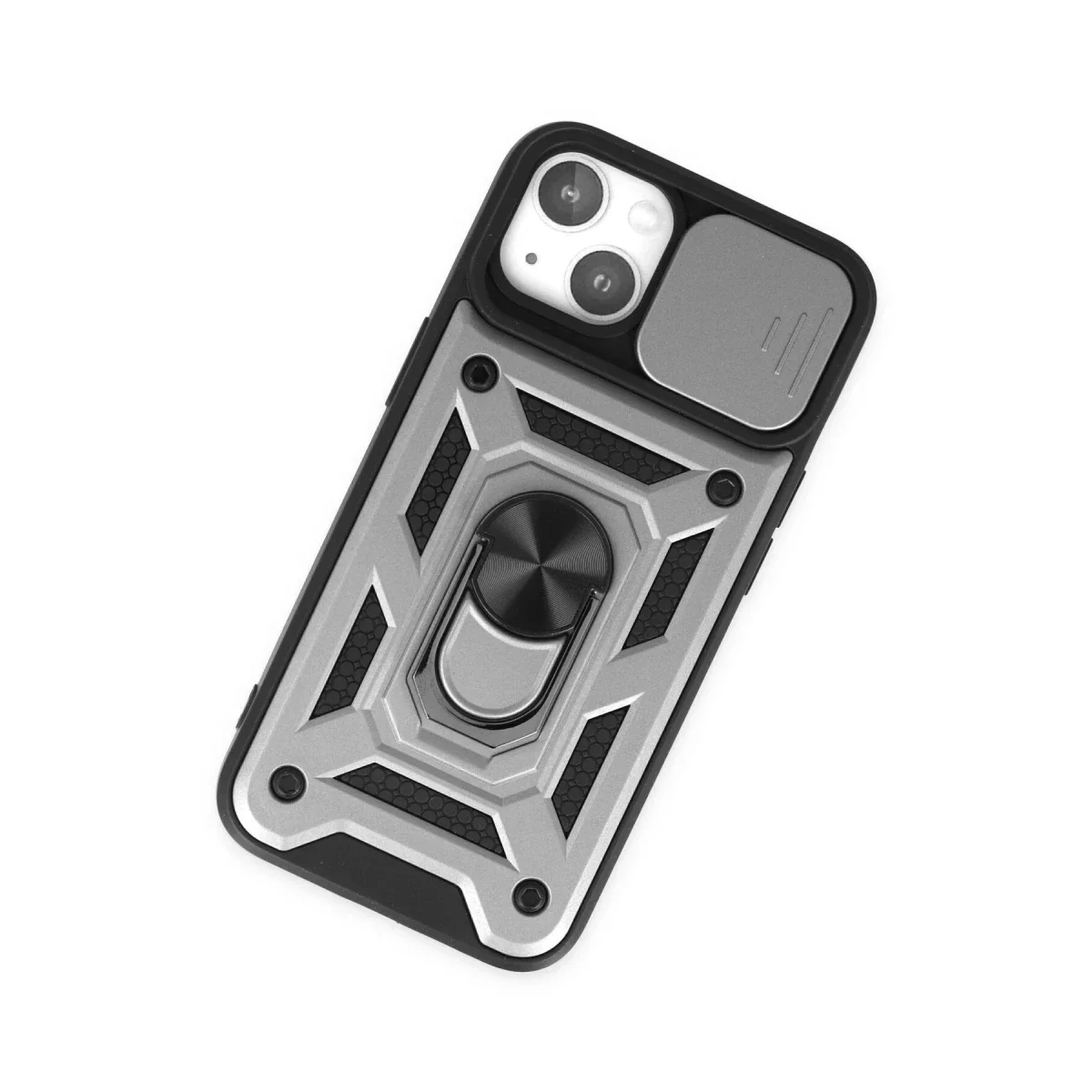 Apple iPhone 14 Kılıf Pars Lens Yüzüklü Silikon - Gümüş görsel 3