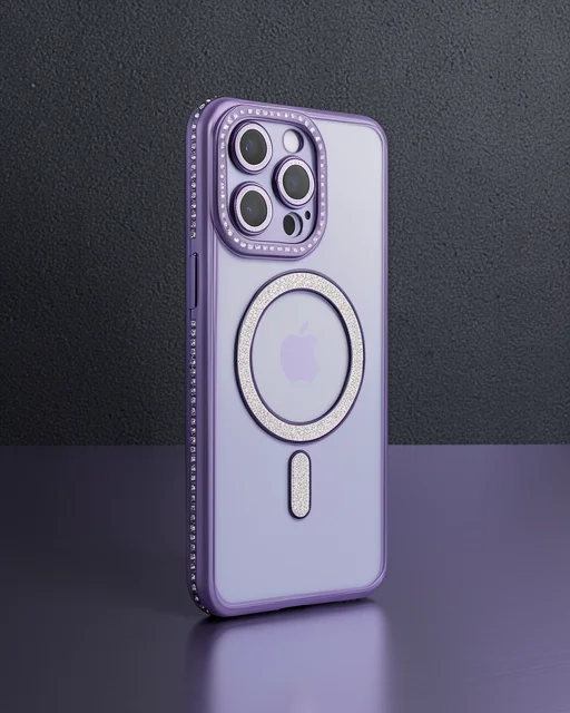 Apple İphone 15 Pro Kılıf Joke Simli Magneticsafe Kılıf - Derin Mor