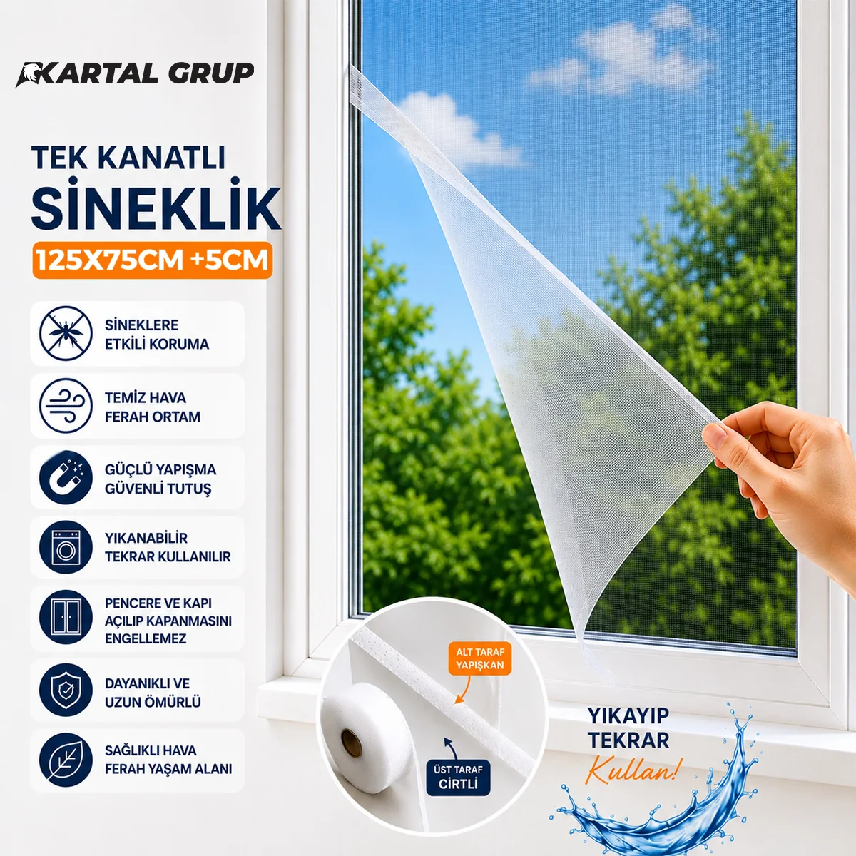 Pencere Tül Sineklik 125x75 cm Tek Kanat görsel 2