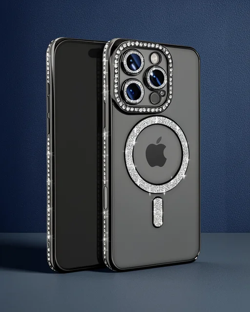 Apple İphone 16 Pro Max Kılıf Joke Simli Magneticsafe Kılıf - Siyah