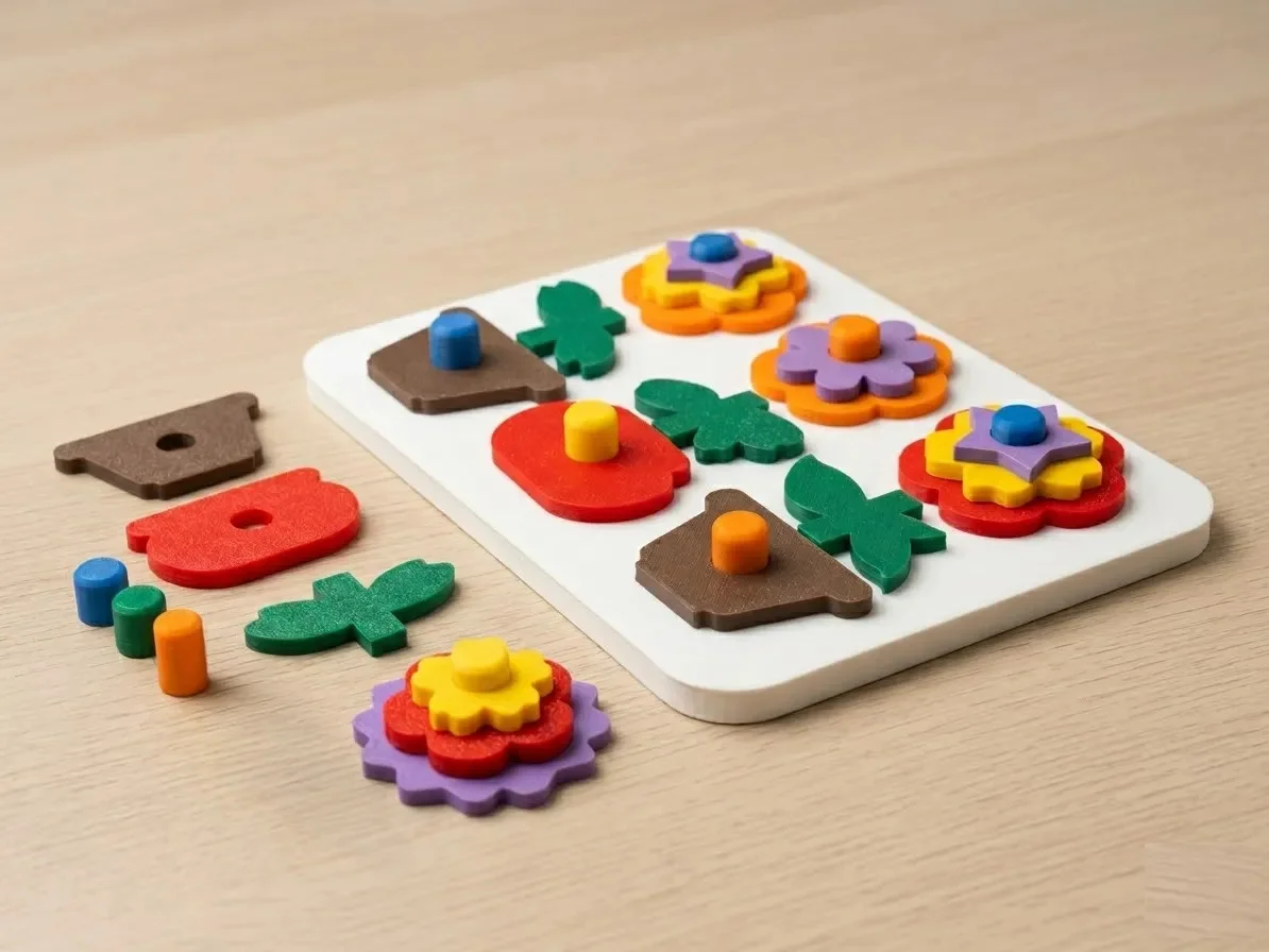 3D Baskı Saksıda Çiçek Puzzle Tahtası - Katmanlı Çiçek İnşa Etme ve Renk Eşleştirme Seti, Montessori Oyuncak görsel 2