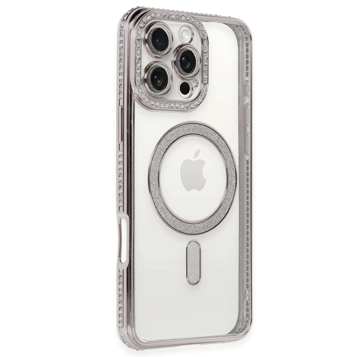 Apple İphone 16 Pro Kılıf Joke Simli Magneticsafe Kılıf - Pembe