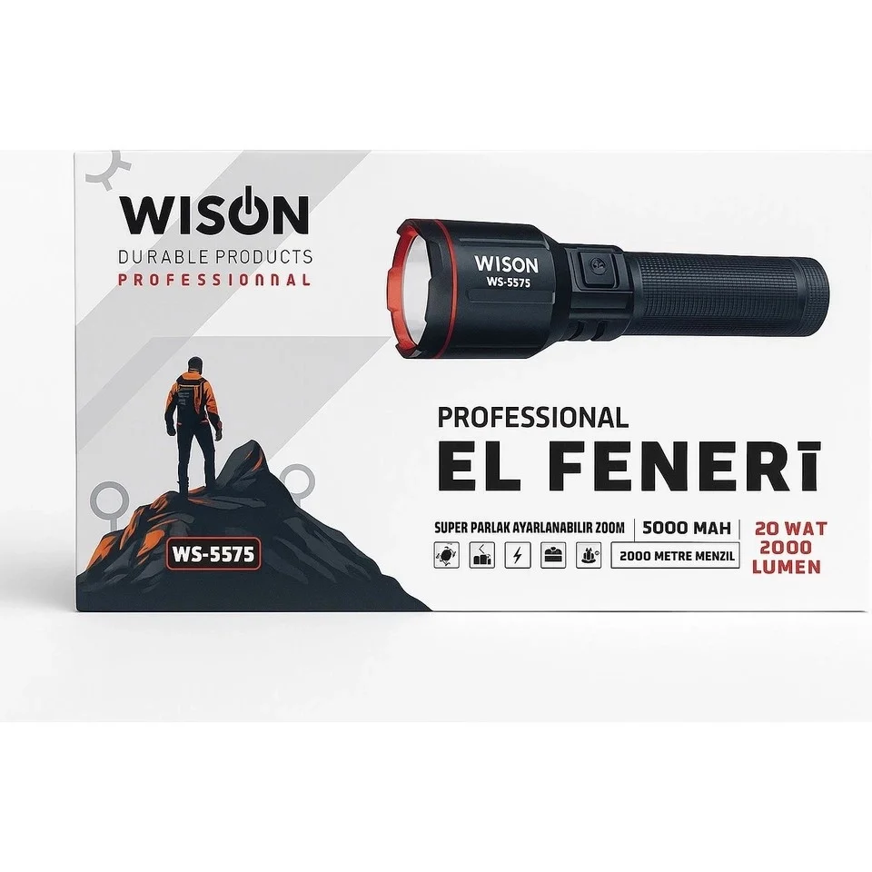 WS-5575 Şarjlı El Feneri 20W 2000 Lümen Lazer LED görsel 2