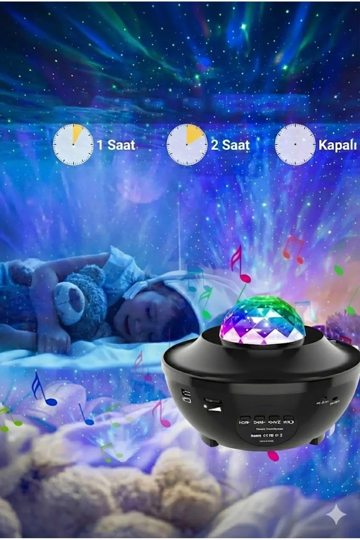 Galaksi Yıldız Projektörü ve Bluetooth Hoparlör 10 Renk Modlu Okyanus Dalgalı Gece & Disko Lambası görsel 2