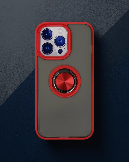 Apple İphone 13 Pro Max Kılıf Montreal Yüzüklü Silikon Kapak - Kırmızı