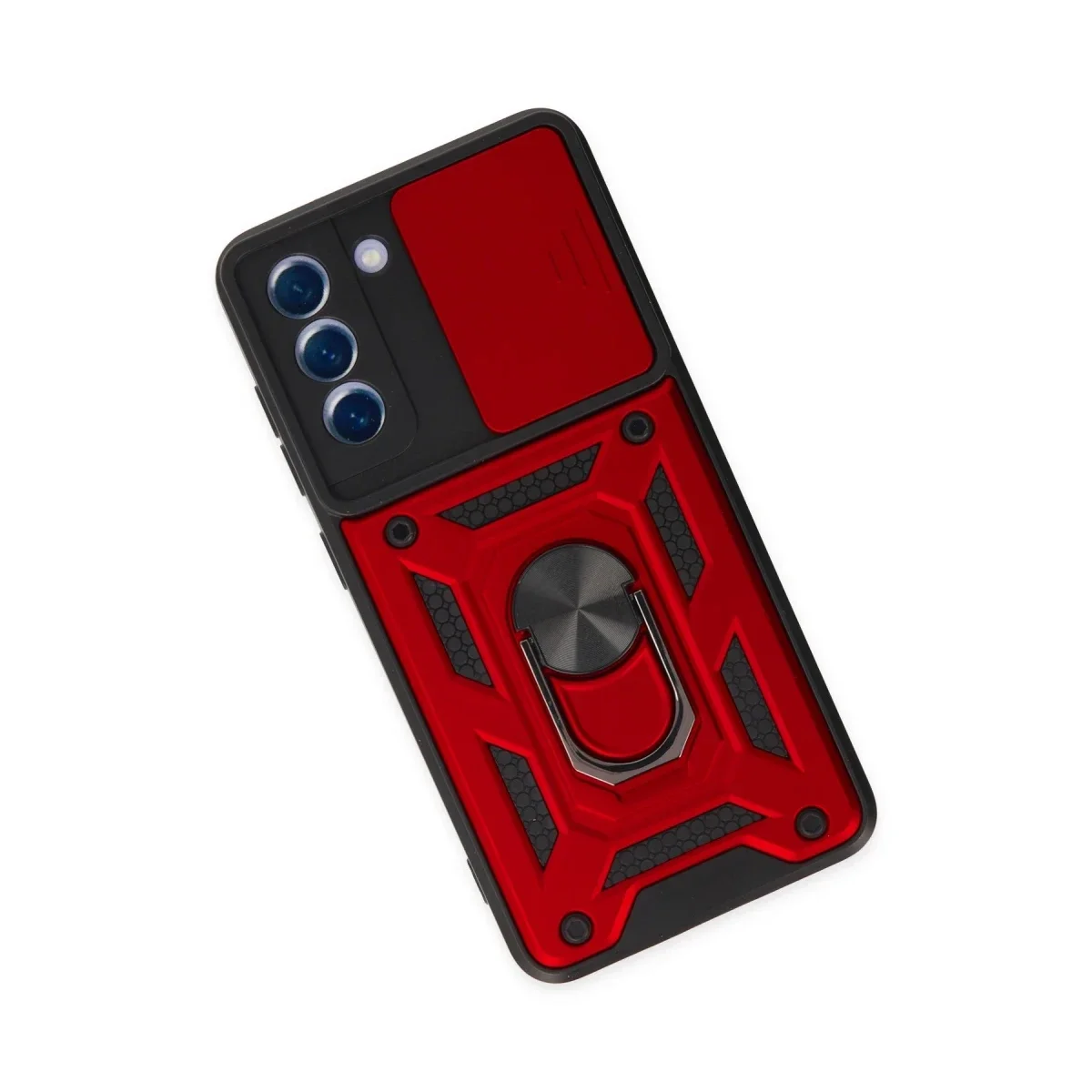 Samsung Galaxy S21 FE Kılıf Pars Lens Yüzüklü Silikon - Kırmızı görsel 3