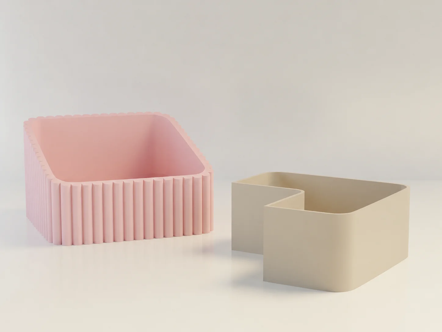 3D Baskı Fıstık Kasesi - Çift Hazneli Kabuk Ayırıcı Sunum Kasesi - Pembe Bej görsel 2