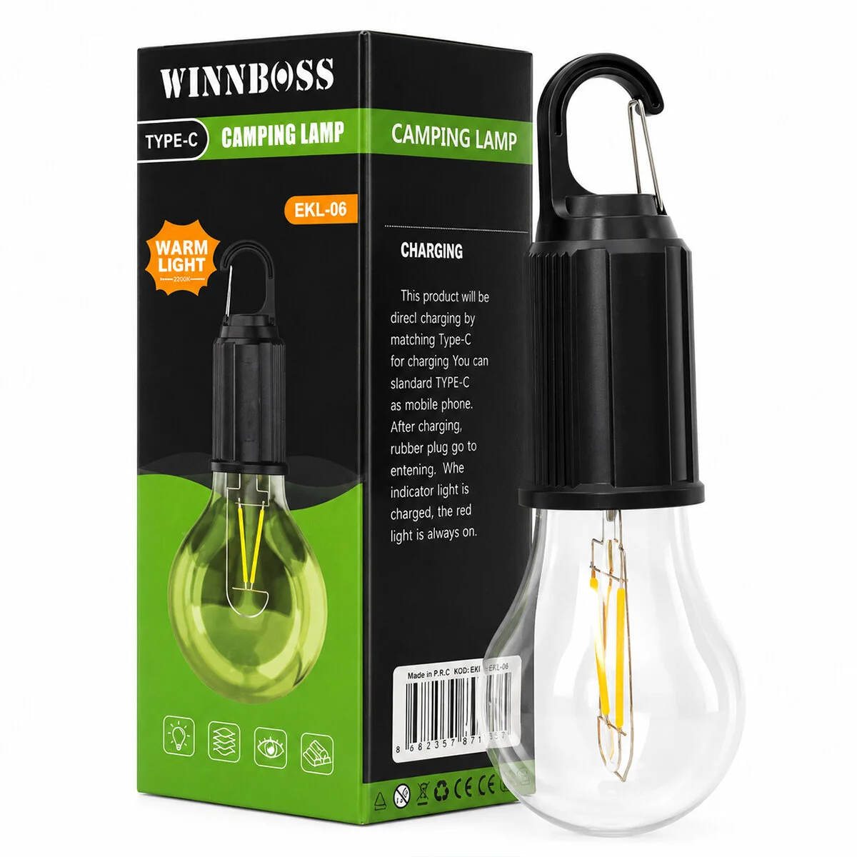 Usb Şarjlı Seyyar Ampul Model=rustik Kamp Lambası Mandallı Kanca Askılık 3-KADEME Işık EKL-06 G-912