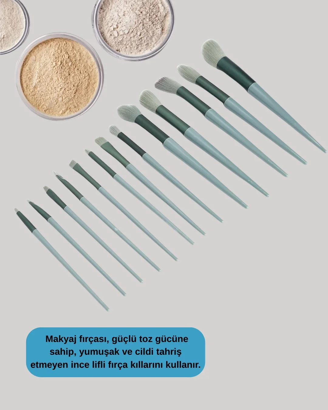 Taşınabilir Ergonomik Yapılı 13 Adet Fiber Kıllı Yüz ve Göz Makyaj Fırçası Seti görsel 4