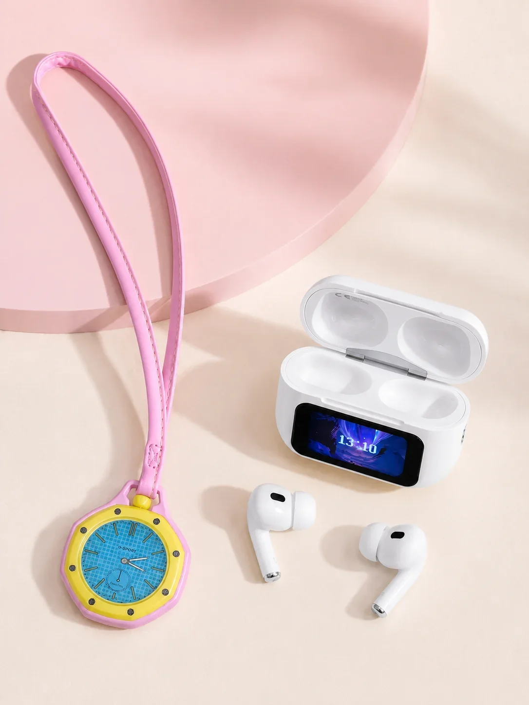 Bluetooth 5.4 Kablosuz Kulaklık Pembe Askılı og Charm Saat İkili Set görsel 2