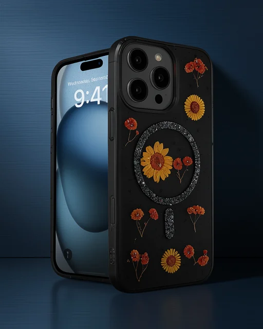 Apple İphone 16 Pro Max Kılıf Daisy Simli Magsafe Kapak - Siyah