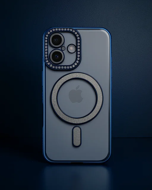 Apple İphone 16 Kılıf Joke Simli Magneticsafe Kılıf - Lacivert