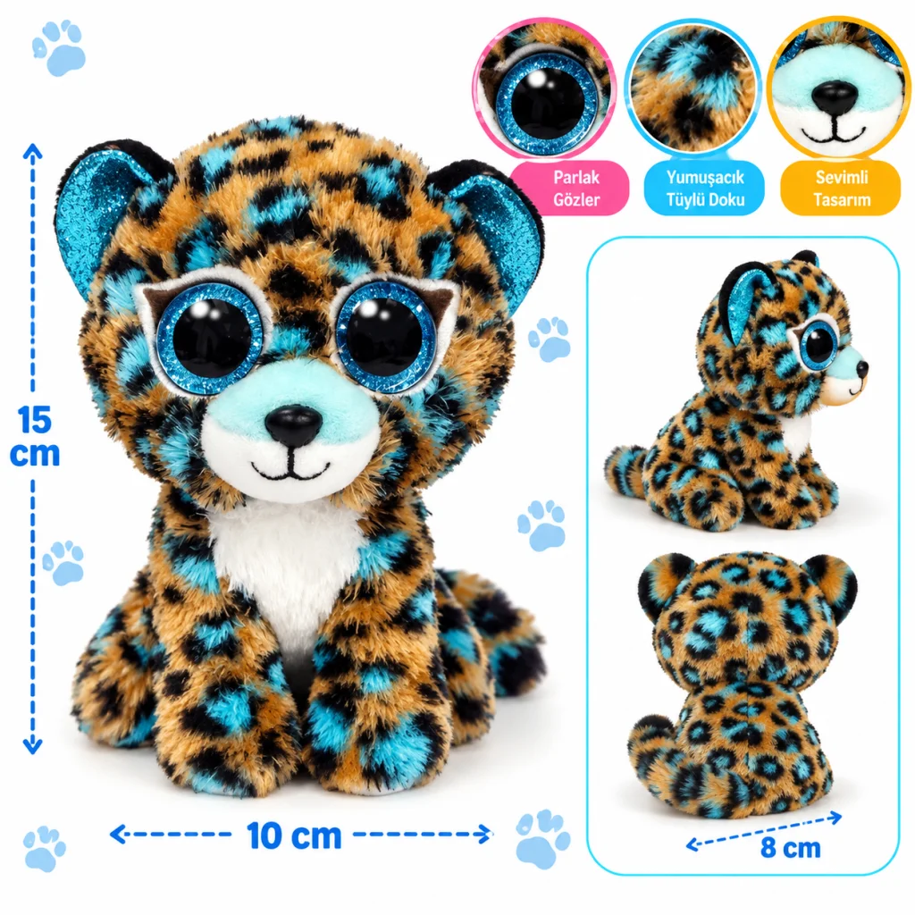 Turkuaz Benekli Leopar Peluş Cobalt 15 cm