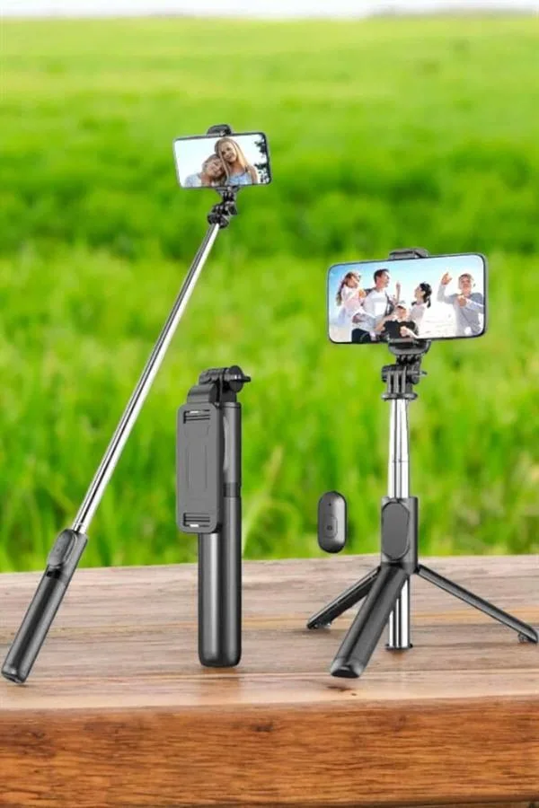 Tripod Kablosuz Bluetooth Bağlantılı Selfie Çubuğu 360 Derece Dönebilen görsel 4