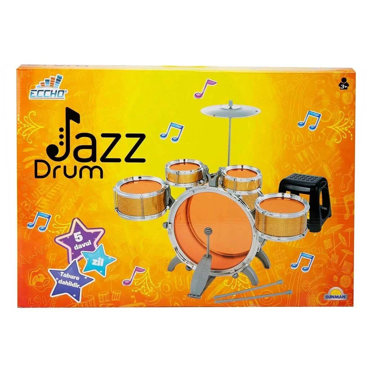 1080080 Sunman Eccho, Davul Set - Jazz Drum / 5 adet Davul, Zil ve Tabure / +3 yaş görsel 2