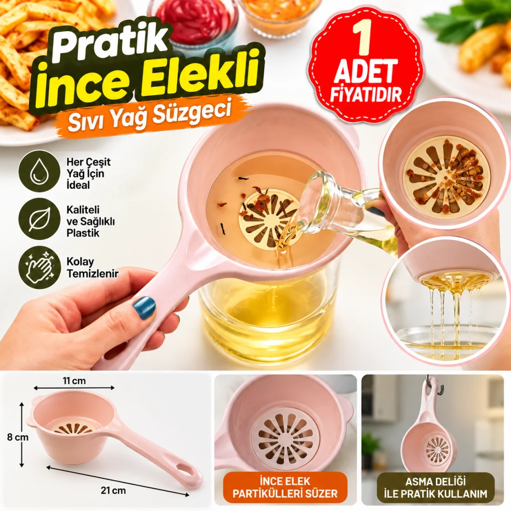 Pratik İnce Elekli Mutfak Gereci Sıvı Yağ Süzgeci (adet fiyatıdır)