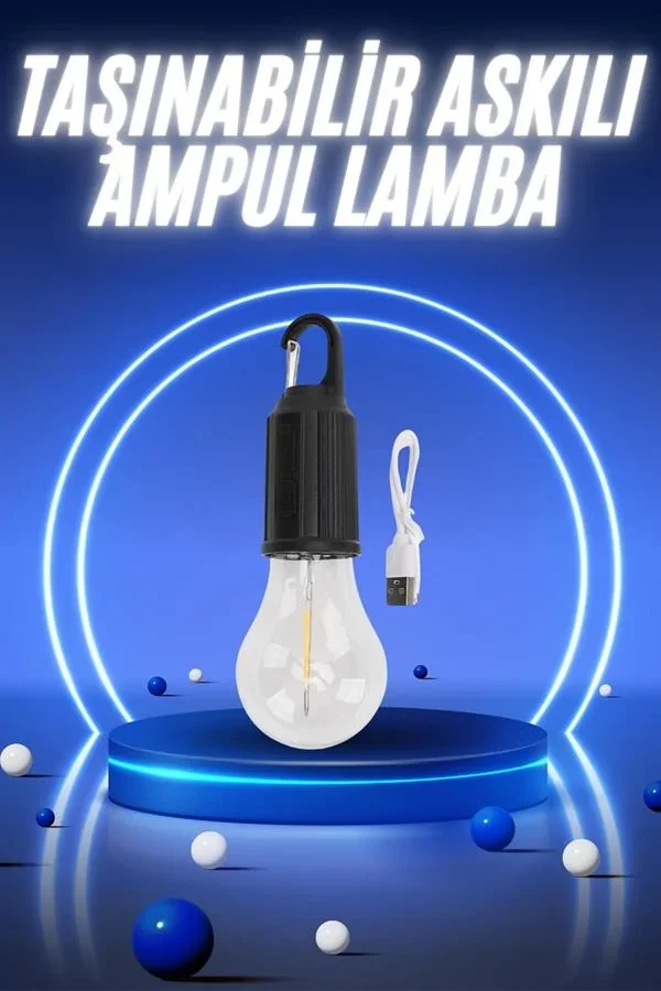 Taşınabilir Şarjlı Led Ampul Askılı Lamba Kamp Bahçe Lambası görsel 2