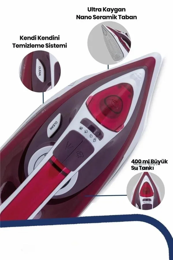 Buharlı Kablolu Ütü 2200 Watt Kireçlenme Önleyici Şok Buharlı Yeni Nesil görsel 4